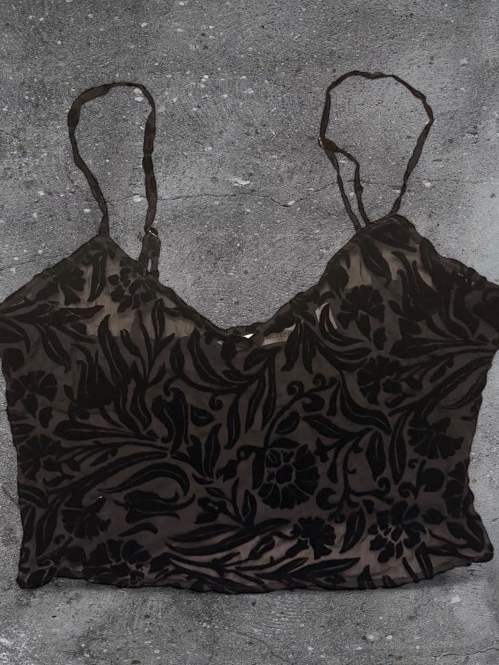 Victoria’s Secret Size L Velvet Burnout Floral Sheer Cami Black Y2K Lingerie